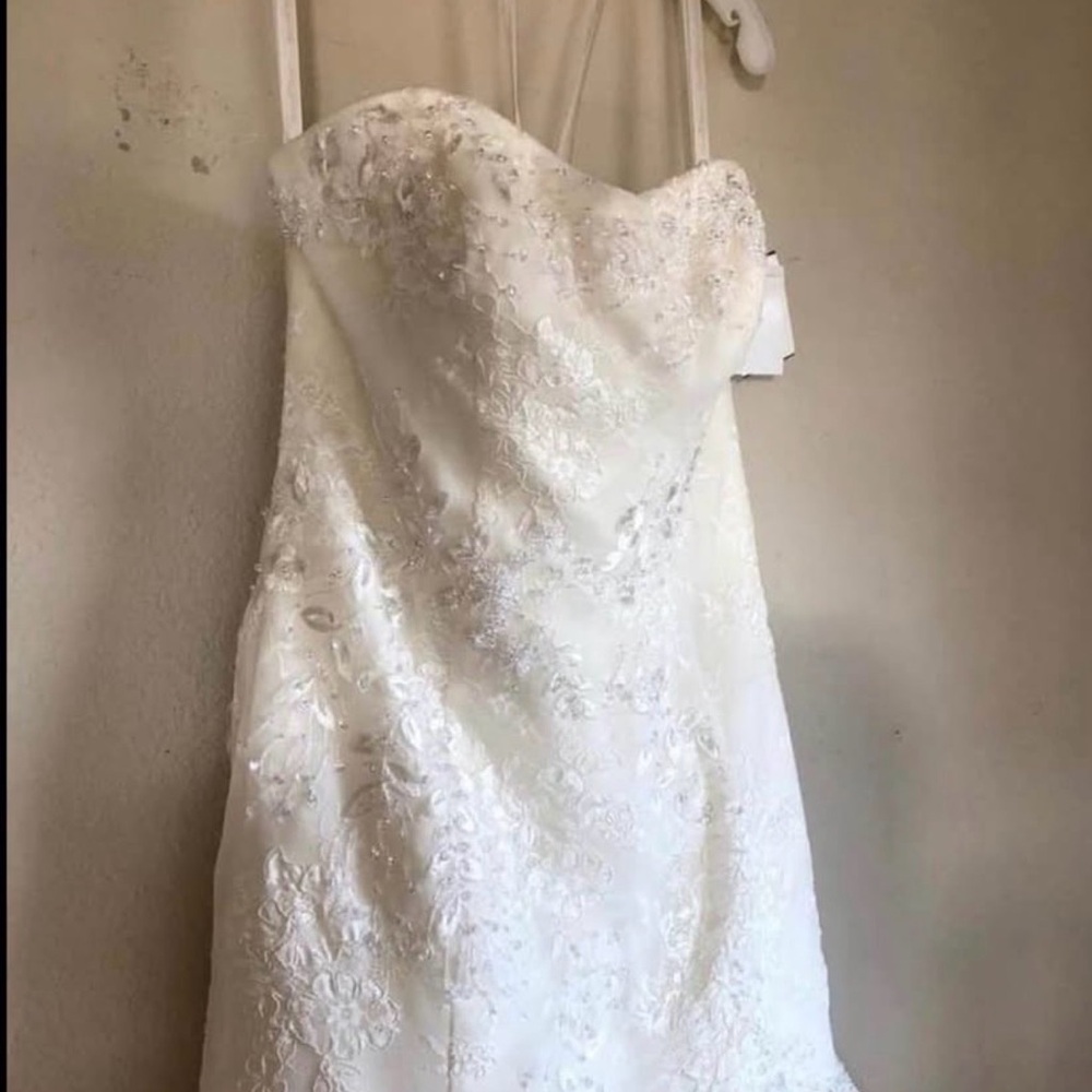 Melissa Sweet Strapless Trumpet White Wedding Dress - Picture 3 of 5
